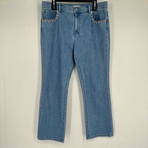 Milly Womens 31 Blue Denim Jeans Diamon Studs Preppy Cotton Light High Waist